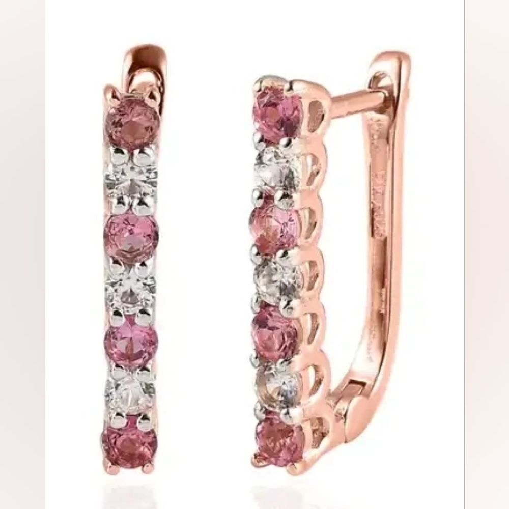 Premium Morro Redondo Pink Tourmaline and White Zircon Hoop Earrings
